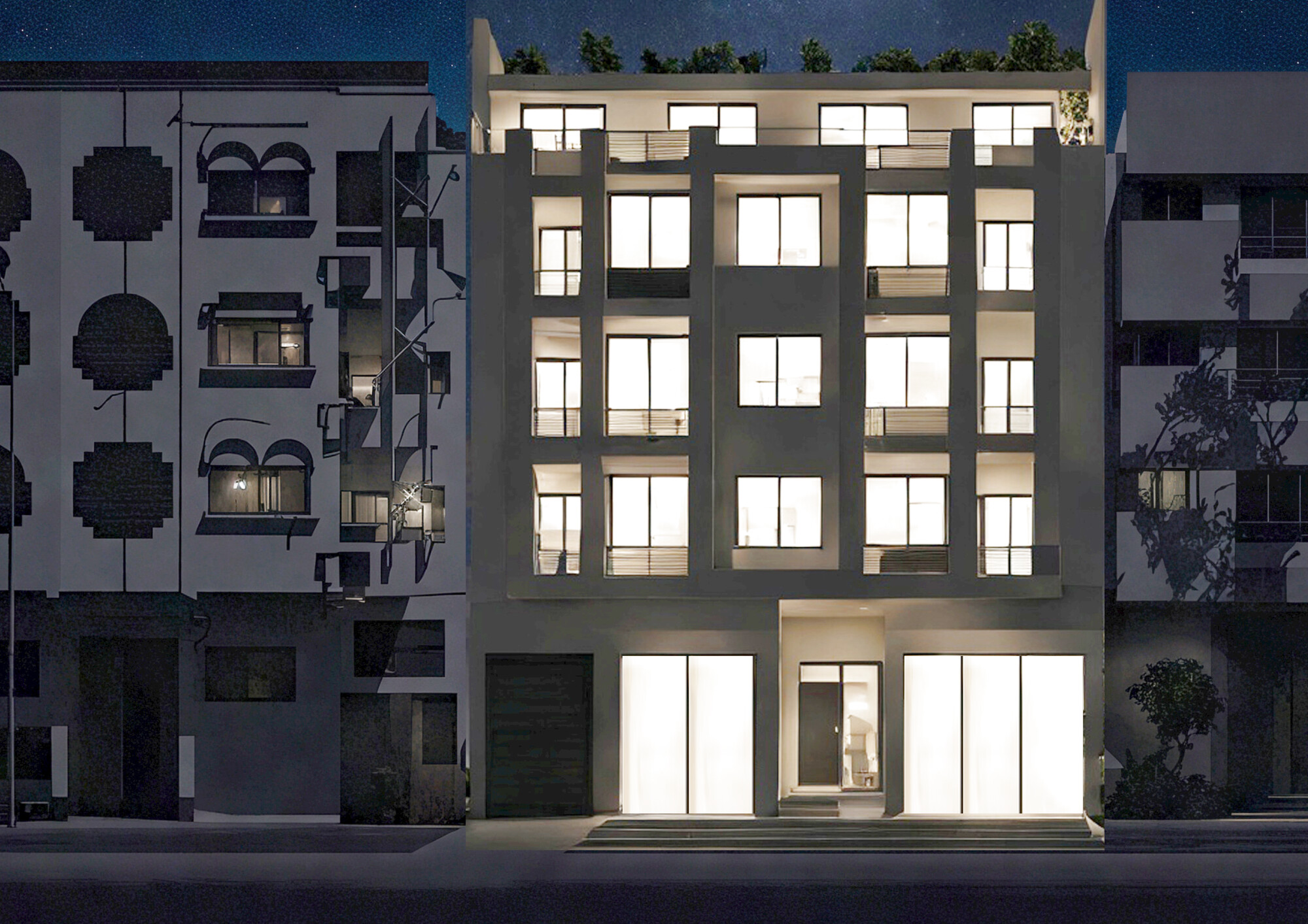 Fachada nocturna de Residence Al Anouar